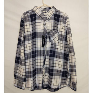 ONE DAY AWAY Plaid Flannel Cotton Blue & White Button Down Shirt